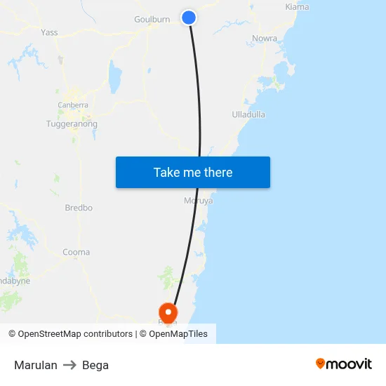 Marulan to Bega map