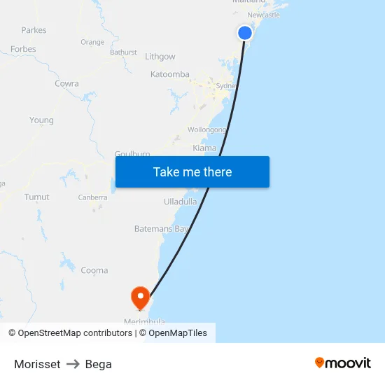 Morisset to Bega map