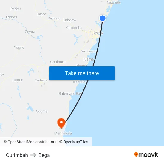 Ourimbah to Bega map