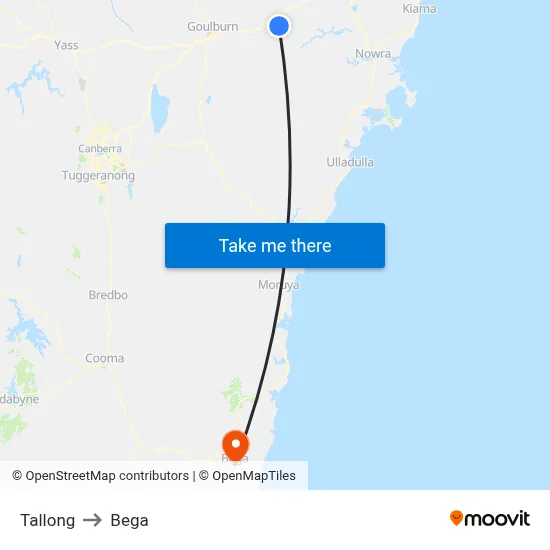 Tallong to Bega map