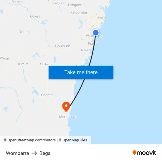 Wombarra to Bega map