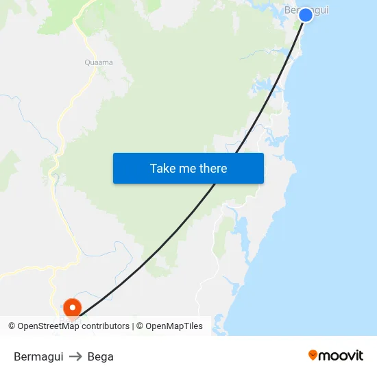Bermagui to Bega map