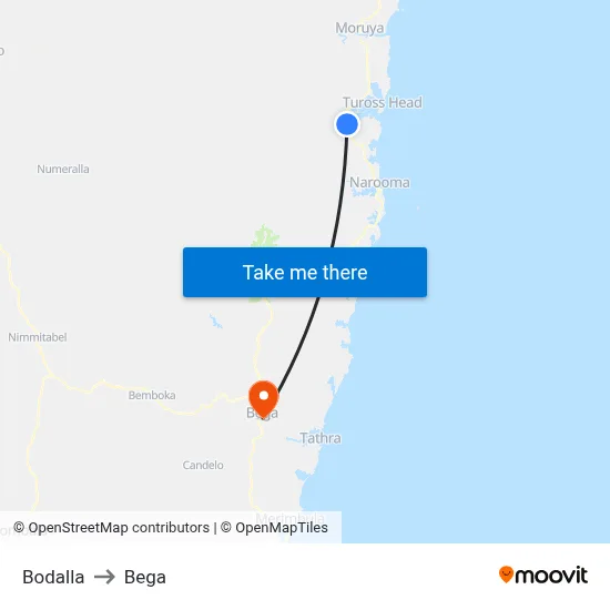 Bodalla to Bega map