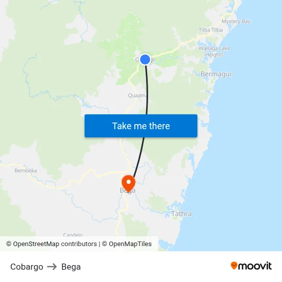 Cobargo to Bega map