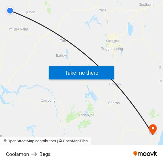 Coolamon to Bega map