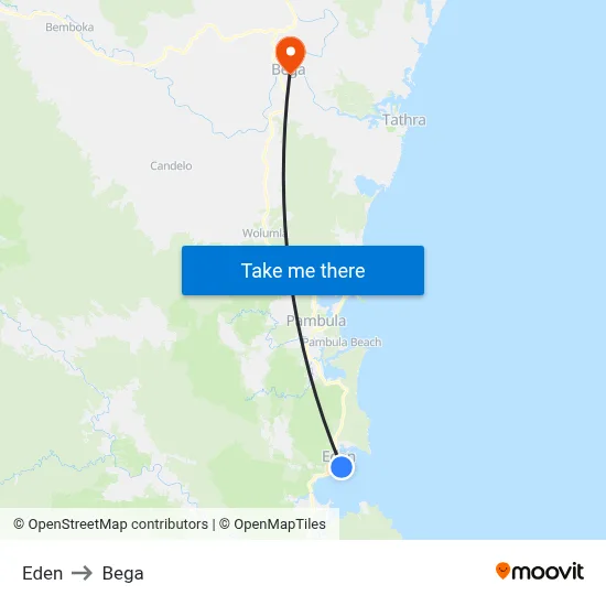 Eden to Bega map