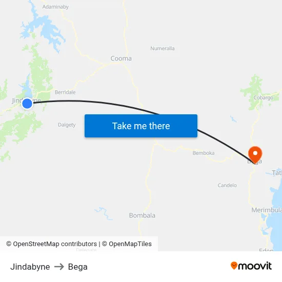 Jindabyne to Bega map