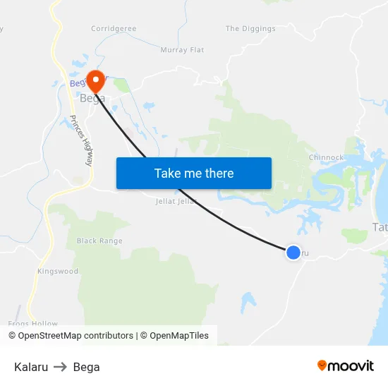 Kalaru to Bega map