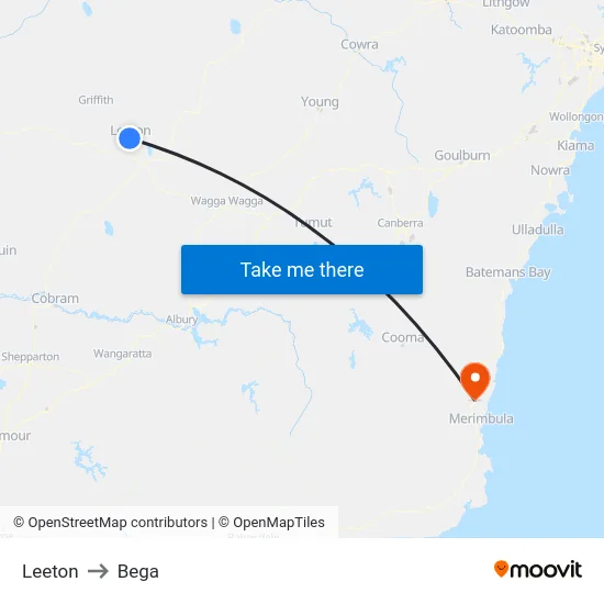 Leeton to Bega map