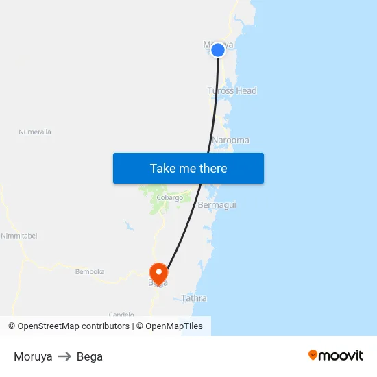 Moruya to Bega map