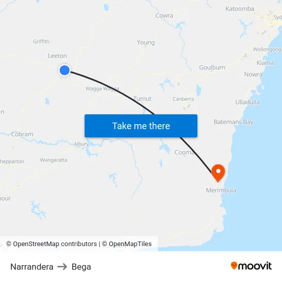 Narrandera to Bega map