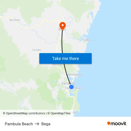 Pambula Beach to Bega map