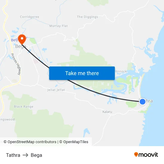 Tathra to Bega map