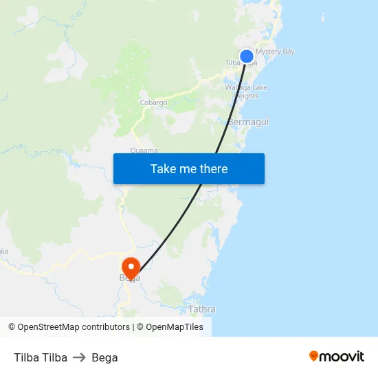 Tilba Tilba to Bega map