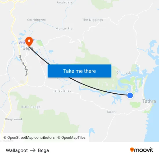 Wallagoot to Bega map