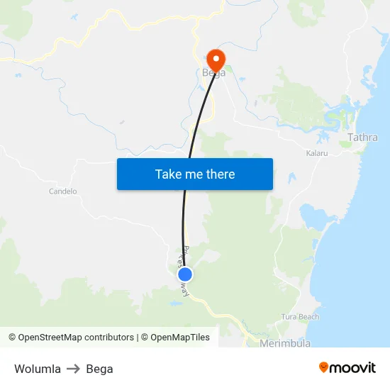 Wolumla to Bega map
