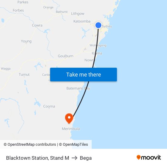 Blacktown Station, Stand M to Bega map