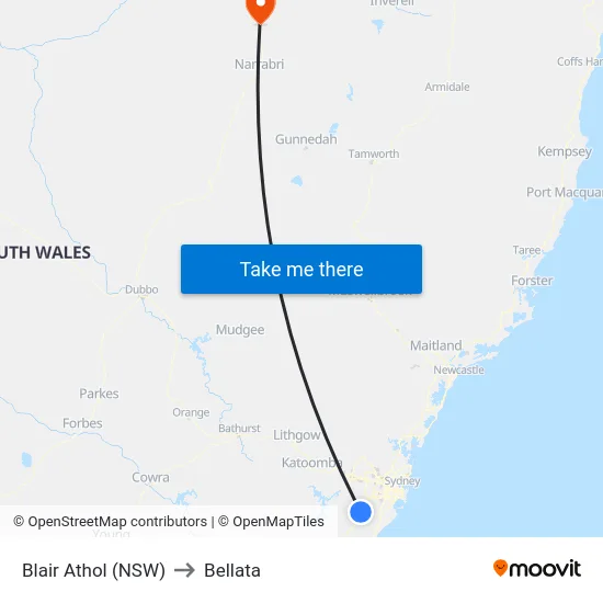 Blair Athol (NSW) to Bellata map