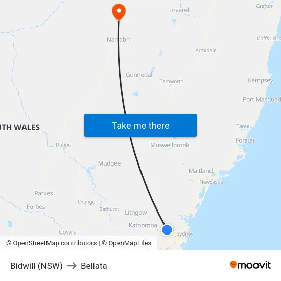 Bidwill (NSW) to Bellata map