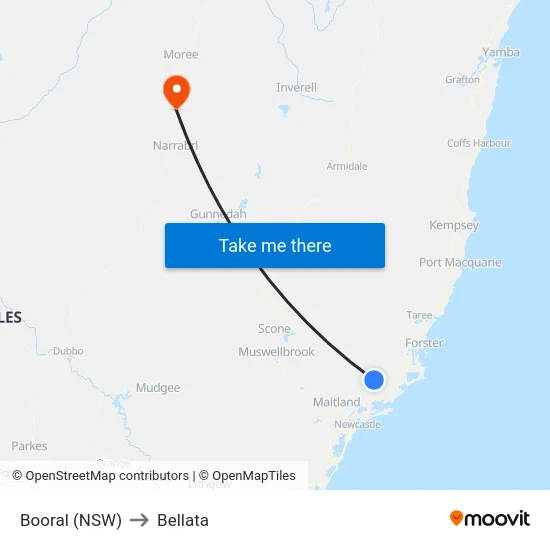 Booral (NSW) to Bellata map