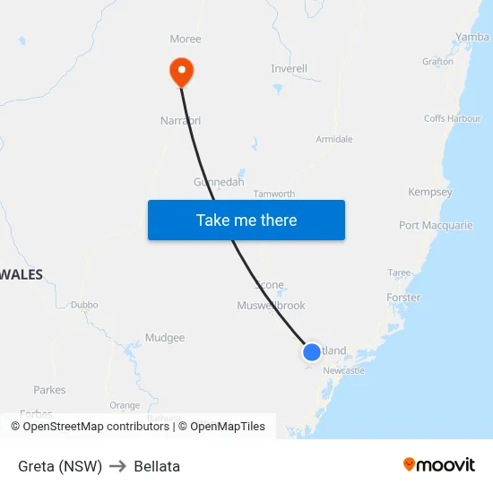 Greta (NSW) to Bellata map