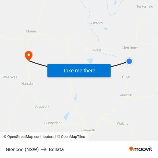 Glencoe (NSW) to Bellata map