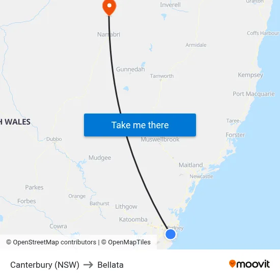 Canterbury (NSW) to Bellata map
