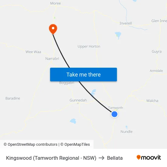 Kingswood (Tamworth Regional - NSW) to Bellata map