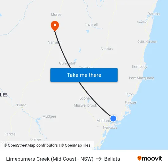 Limeburners Creek (Mid-Coast - NSW) to Bellata map