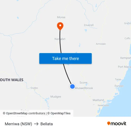 Merriwa (NSW) to Bellata map