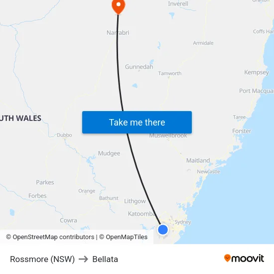 Rossmore (NSW) to Bellata map