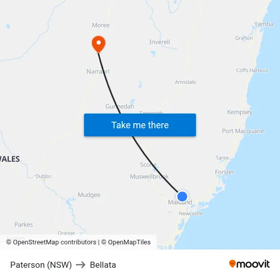Paterson (NSW) to Bellata map