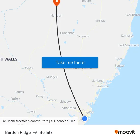 Barden Ridge to Bellata map