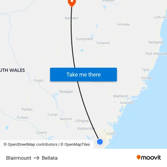Blairmount to Bellata map