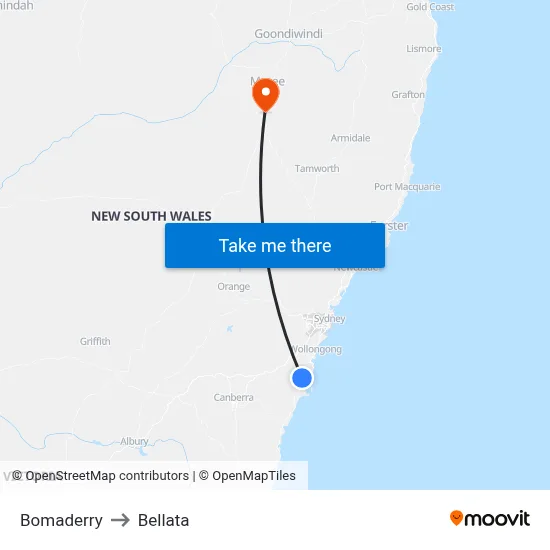 Bomaderry to Bellata map