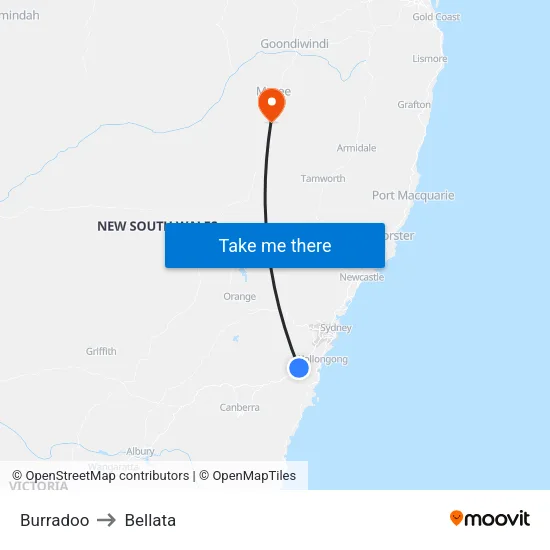 Burradoo to Bellata map