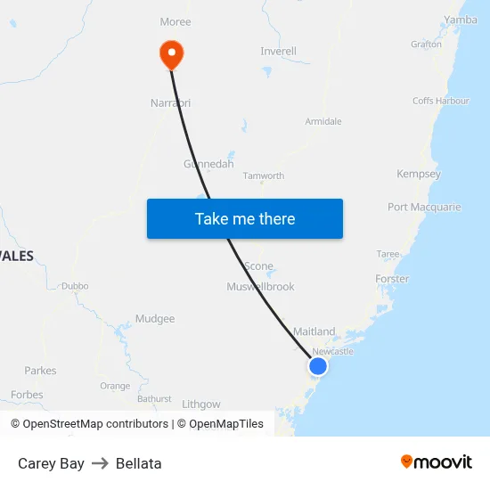 Carey Bay to Bellata map