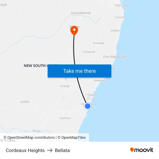 Cordeaux Heights to Bellata map
