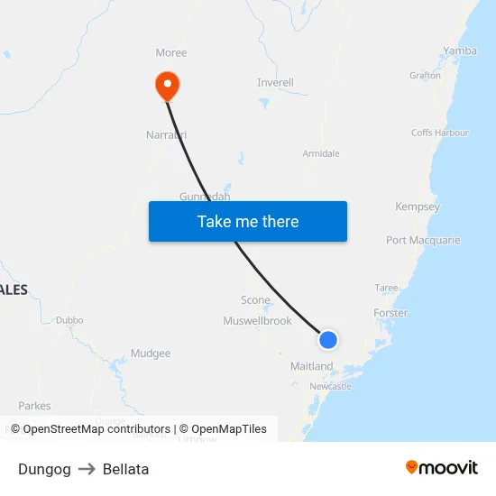 Dungog to Bellata map