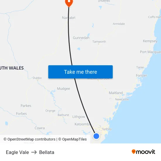 Eagle Vale to Bellata map