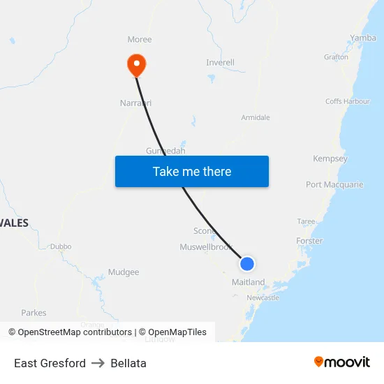 East Gresford to Bellata map