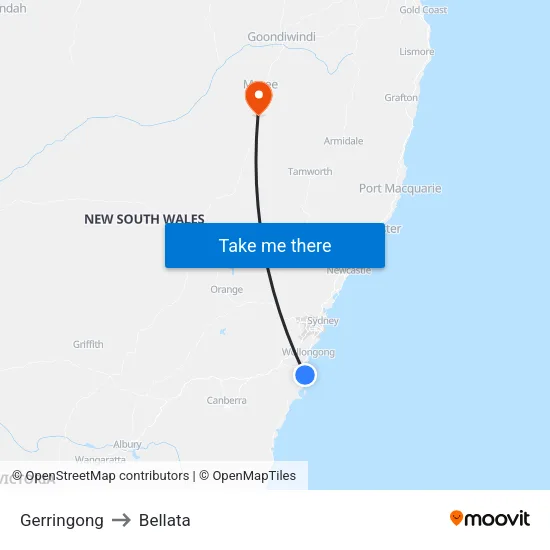 Gerringong to Bellata map