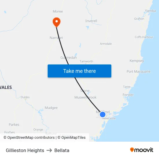 Gillieston Heights to Bellata map