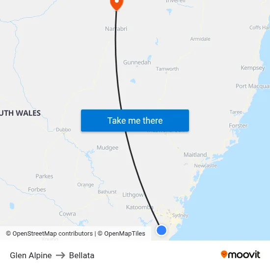 Glen Alpine to Bellata map