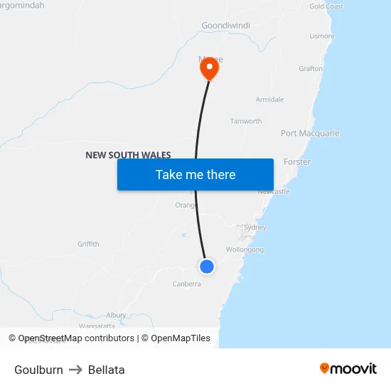 Goulburn to Bellata map