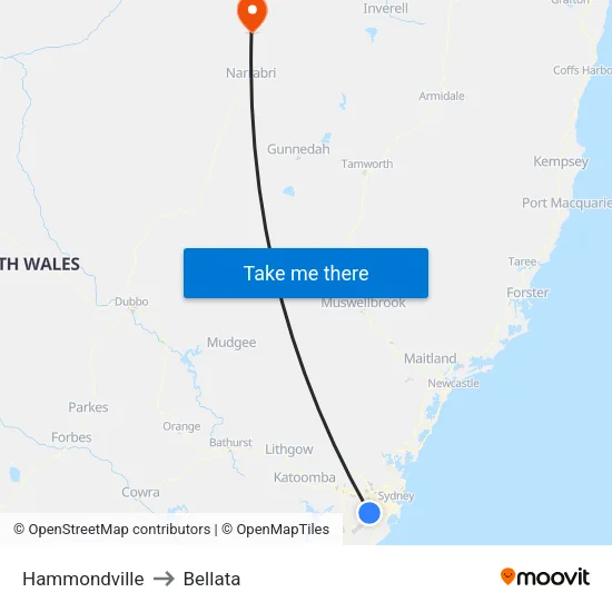 Hammondville to Bellata map