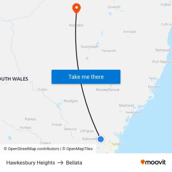 Hawkesbury Heights to Bellata map