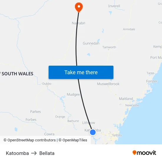 Katoomba to Bellata map
