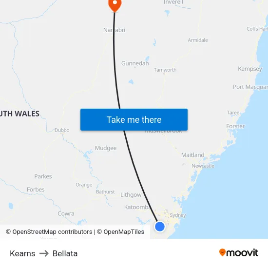 Kearns to Bellata map