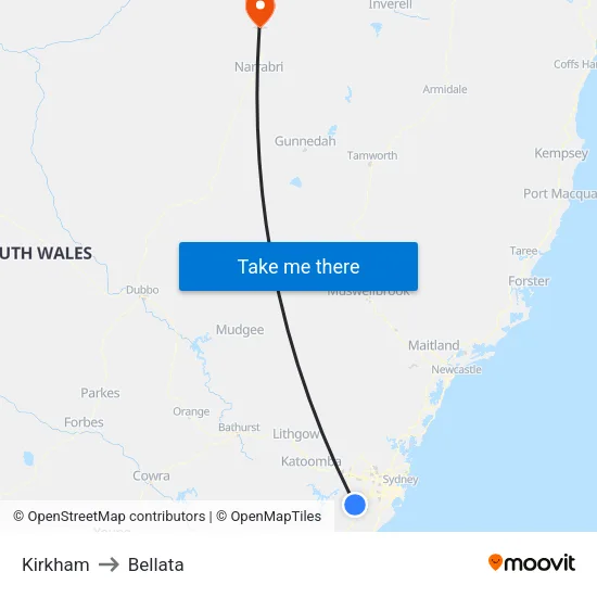 Kirkham to Bellata map